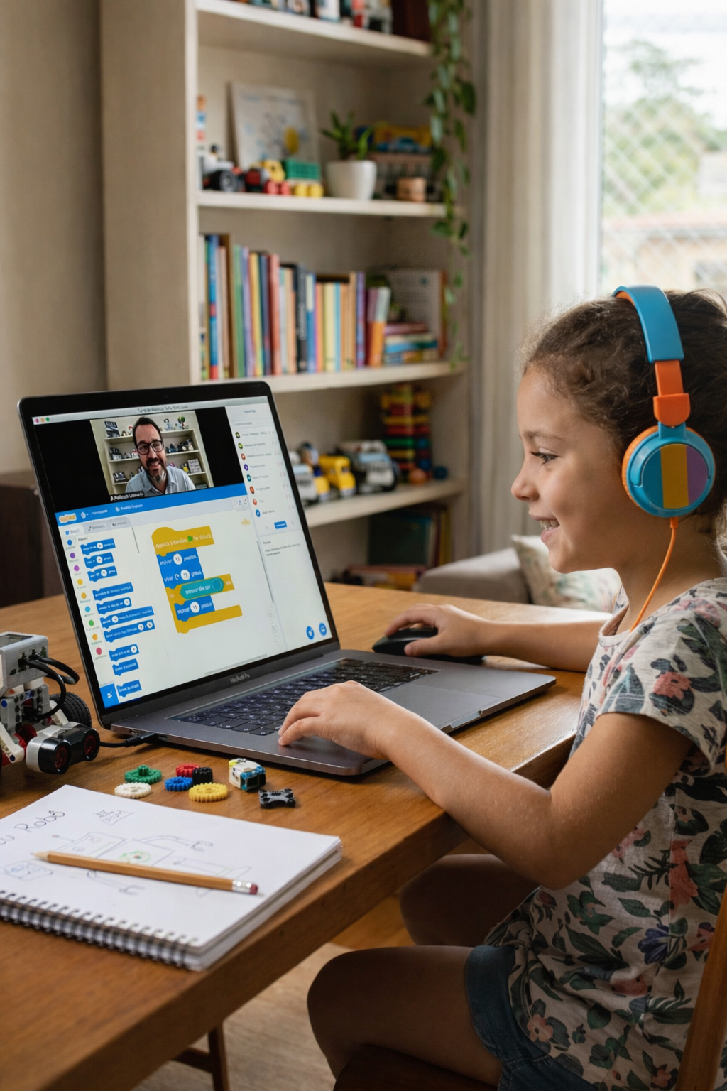 Aluna montando robô com acompanhamento